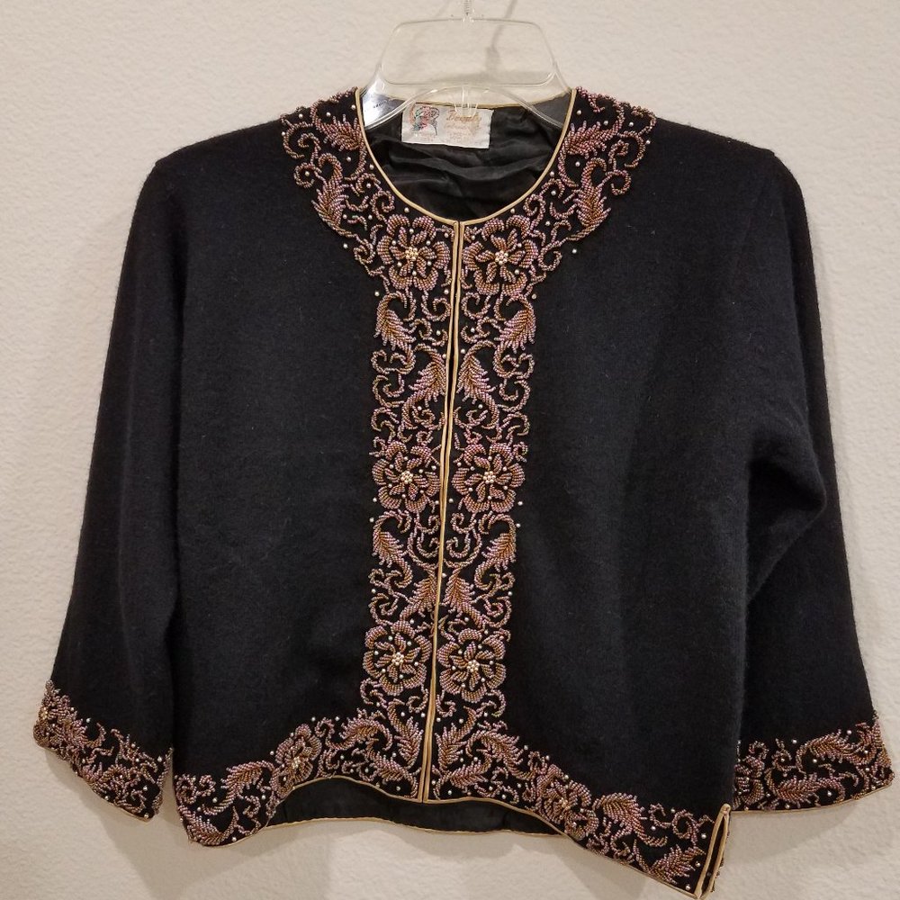 Vintage\Retro 50s-60s Black-Gold Sequins Cardigan